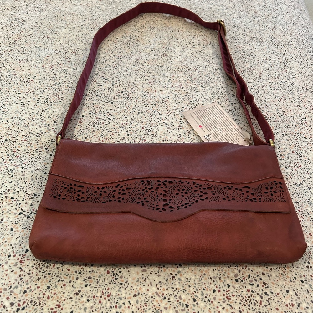 Women's Brown Laser-Detail Leather Crossbody Bag